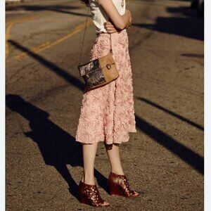 ANTHROPOLOGIE HD in Paris Blush Pink Rosettes Rose Detail Midi Skirt Size Medium